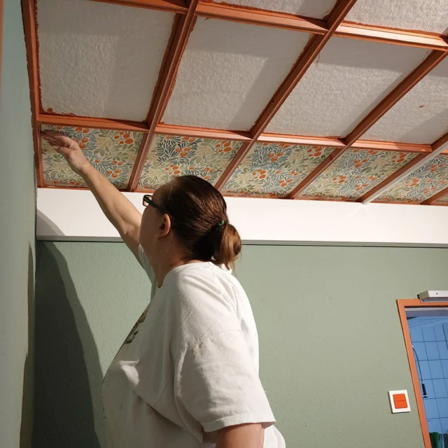 Maison Fasson - Die Decke entsteht

🎨🍂 64 Blätter für ein Stück Einzigartigkeit…
Mit viel Geduld und Liebe zum Detail hat Dorit für die Kassettendecke im Buffetraum jedes einzelne Blatt gestaltet. Zuerst Schablonen aus Pflanzenteilen, für jede Farbe eine eigene. Dann Schicht für Schicht, Farbe für Farbe – bis aus vielen Arbeitsschritten ein kleines Kunstwerk entstand. ✨

64 Blätter wurden so geschaffen – jedes einzigartig, jedes sorgfältig bemalt. Zusammen ergeben sie das Muster aus Eibenlaub und Früchten, das heute die Decke schmückt. 🌿🍒

Für euch ist es ein Raum, in dem ihr Frühstück, Mittag- oder Abendessen genießt. Für uns ist es ein Raum voller Herzblut – ein Ort, der zeigt, wie viel Liebe im Maison Fasson steckt. 🏡❤️
.
.
.
.
#MaisonFasson #gruppenhaus #ferienwohnung #donnersberg #ruppertsecken #donnersbergkreis #vacation #travel #pfalz #wandern #renovieren #vintage #upcycling #nordpfalz #ferienwohnung #fewo #pfälzerhöhenweg #selbstversorgerhaus #donnersbergtouristikverband #donnersbergtouristik #donnersberger_land #pfalzliebe
#RenovierungMitHerz #Handarbeit #FarbkonzeptEibe #Buffetraum #FerienhausNordpfalz #Familienurlaub #Freundeszeit #EinzigartigeDetails